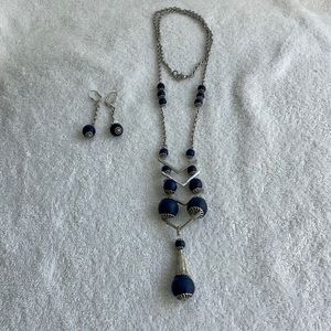 Custom handmade silver, blue necklace & earring set